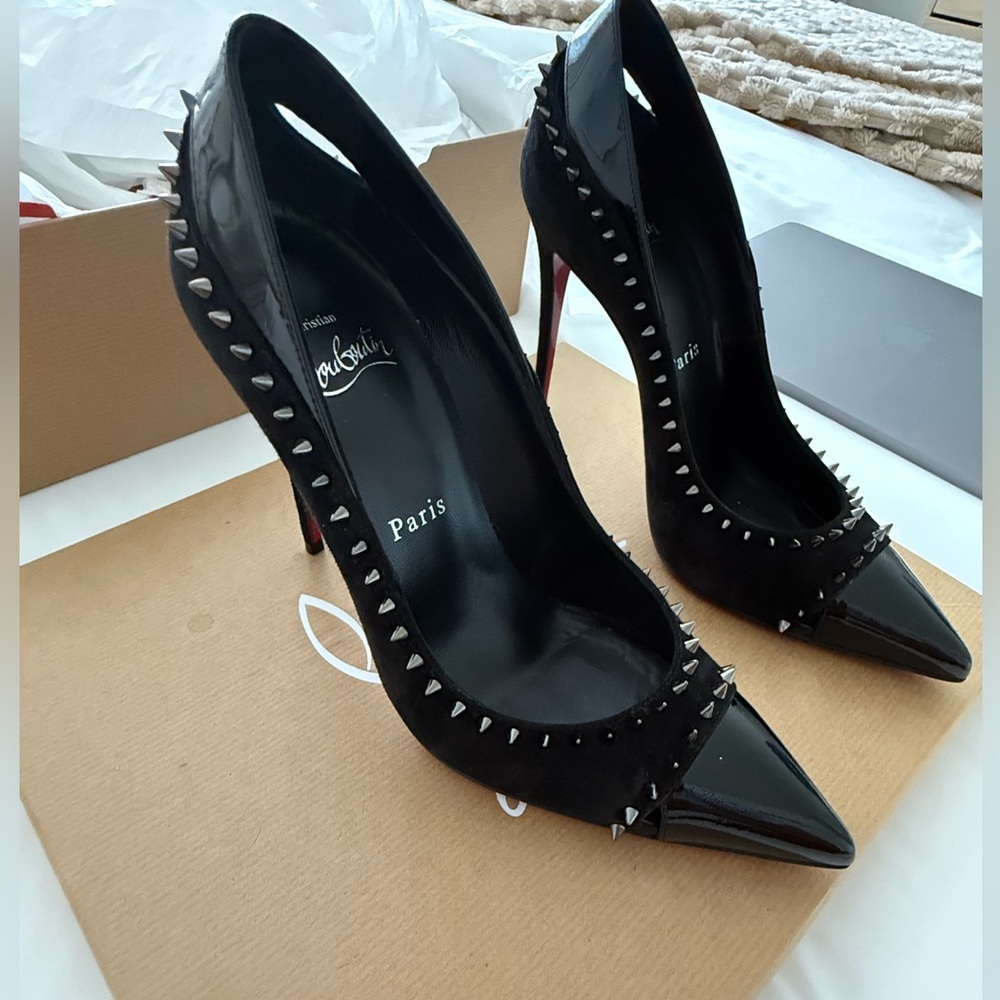 Christian Louboutin Black and Silver Studded Heels